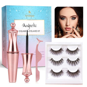 Arishine 3 Different Pairs of Magnetic Eyelashes and Magnetic Eyeliner Kit with Applicator
