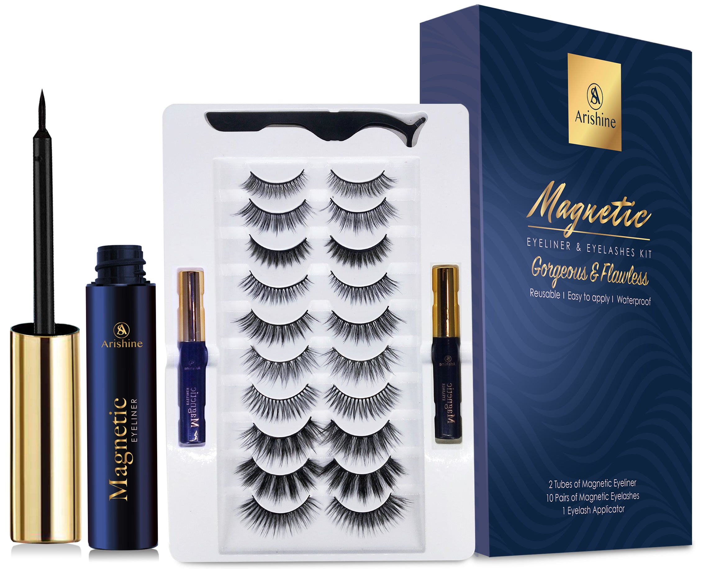 mouw Brein ijzer Arishine Gorgeous and Flawless 10 Different Pairs of False Magnetic  Eyelashes and Eyeliner Kit with Applicator Tool