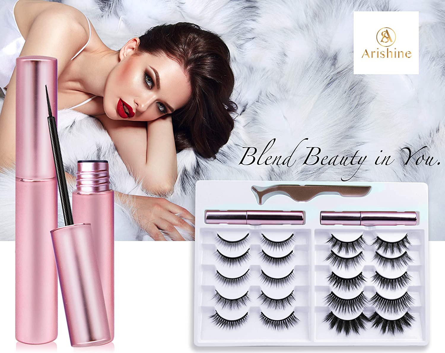 New Arishine 10 Different Pairs of Magnetic Eyelashes Kit with 2 Magnetic Eyeliners & Tweezers, Natural Look & No Glue Reusable False Lashes
